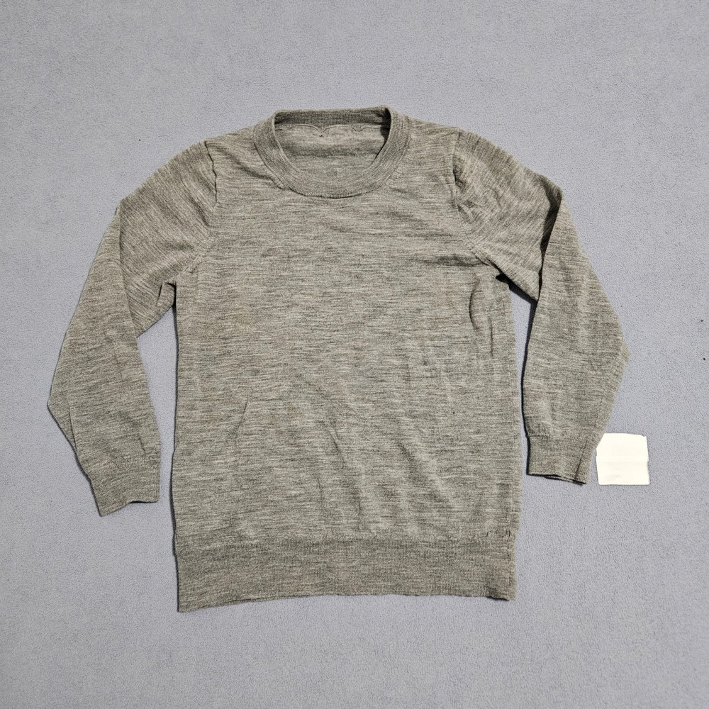 Merino Wool Crew Neck Sweater Heathered Gray Long Sleeve Women's XS
